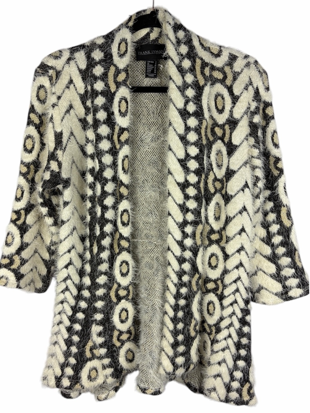 Frank Lyman Black Ivory Gold Eyelash Knit Cardigan Jacket Sz 4